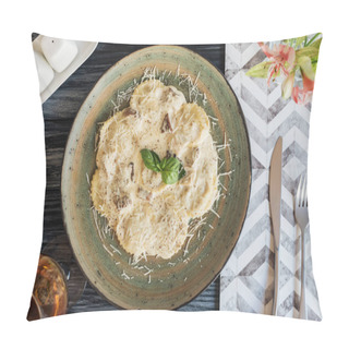 Personality  Top View Of Delicious Italian Ravioli With Spinach And Ricotta Cheese On Plate  Pillow Covers