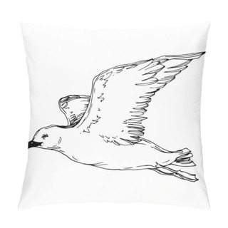 Personality  Vector Sky Bird Seagull In A Wildlife Isolated. Black And White Engraved Ink Art. Isolated Seagull Illustration Element. Pillow Covers