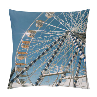 Personality  Low Angle View Of Metallic Ferris Wheel Against Blue Sky  Pillow Covers