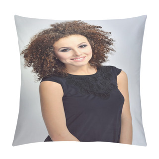 Personality  Portrait Of A Smiling Curly Haired European Woman Pillow Covers