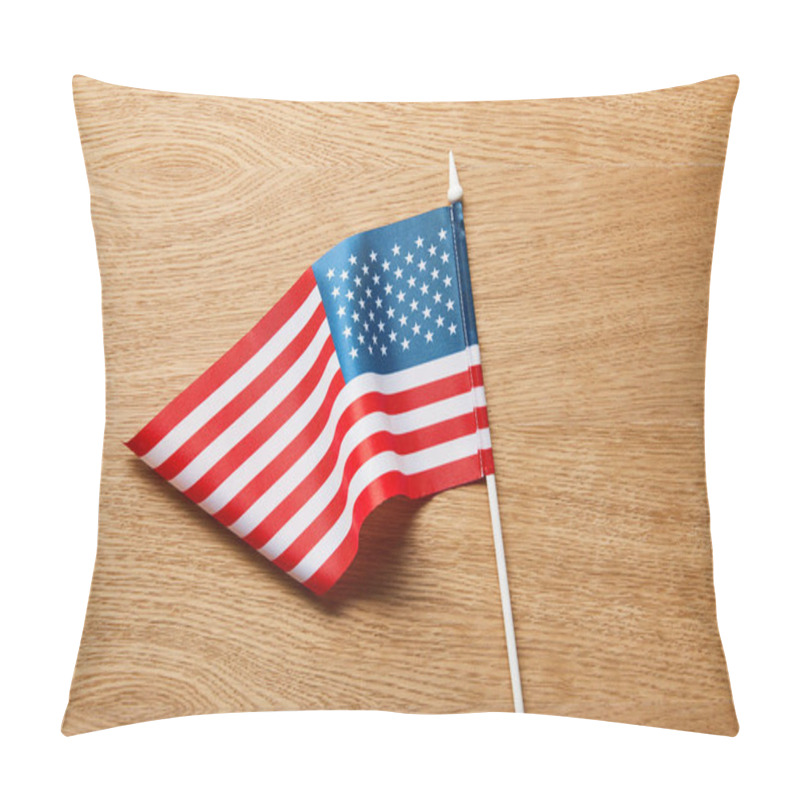 Personality  close up view of american flag on wooden table pillow covers