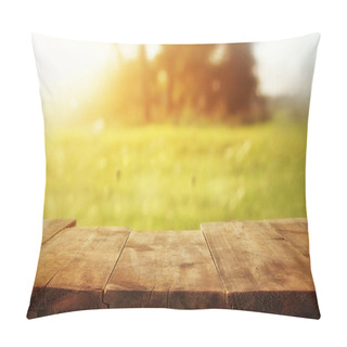 Personality  Empty Rustic Table In Front Of Countryside Background. Product Display And Picnic Concept Pillow Covers