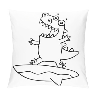 Personality  Funny Dragon Surfer Caught A Wave. Vector Illustration. Pillow Covers