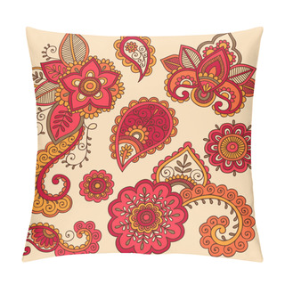 Personality  Henna Doodle Mehndi Tattoo Colorful Vector Design Elements Pillow Covers