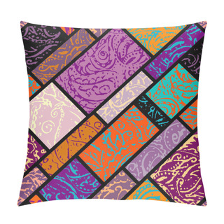 Personality  Grunge Paisley Pattern In Collage Patchwork Style. Pillow Covers