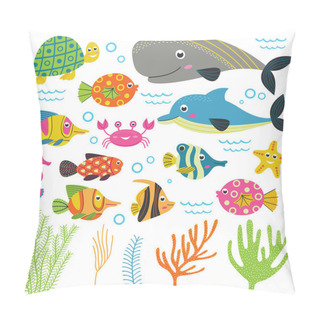 Personality  Set Of Isolated With Marine Animals Part 2 -  Vector Illustration, Eps Pillow Covers