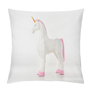 Personality  Unicorn Toy With Golden Horn With Pink Hooves On White Pillow Covers