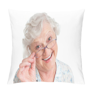 Personality  Satisfied Senior Woman With Eyeglasses Pillow Covers