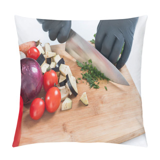 Personality  Slicing Vegetables With A Knife On The Board Pillow Covers