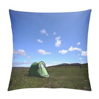 Personality  Green Camping Tent In The Open Nature Pillow Covers