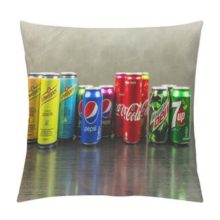 Personality  A Set Of Cans With Various Carbonated Soft Drinks. Pillow Covers