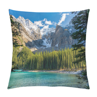 Personality  Moraine Lake Beautiful Landscape In Summer To Early Autumn Sunny Day Morning. Sparkle Turquoise Blue Water, Snow-covered Valley Of The Ten Peaks. Banff National Park, Canadian Rockies, Alberta, Canada Pillow Covers