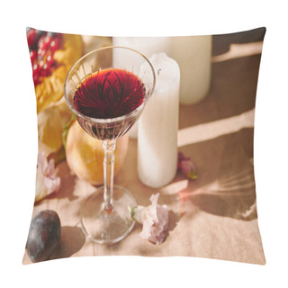 Personality  Wineglass And Candles On Table In Garden Pillow Covers