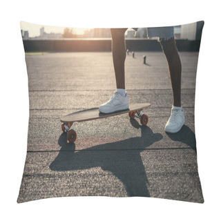 Personality  Man Riding On Skateboard On Rooftop Pillow Covers