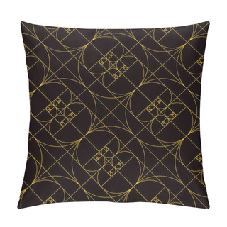 Personality  Golden Spiral Pattern Golden Spirals Reflected In A Repeat Pattern In Yellow Line On Black Background. Also Known As The Golden Section, Golden Mean, Divine Proportion Or Greek Letter Phi Pillow Covers