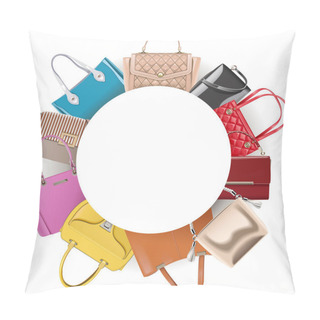 Personality  Vector Round Blank Frame With Handbags Isolated On White Background Pillow Covers