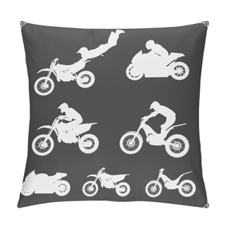 Personality  Set Of Motor Sport Silhouettes, Labels And Emblems. Motocross Jumping Riders, Moto Trial, Moto Freestyle And Motor Racing. Pillow Covers