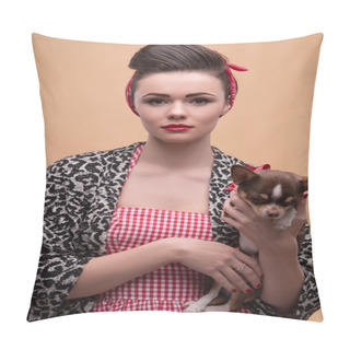 Personality  Pretty Brunette  Girl In Retro Style Pillow Covers