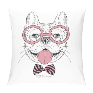 Personality  Hand Drawn Fashion Portrait Of Bulldog Boy Hipster Pillow Covers