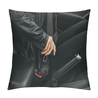 Personality  Cropped View Of Woman Fasting Safety Belt In Car Pillow Covers