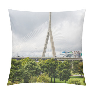 Personality  Boston Suspension Bridge Beyond Trees Pillow Covers