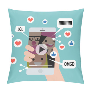 Personality  Viral Content Conceptual Illustration. Likes, Shares And Comment Pillow Covers