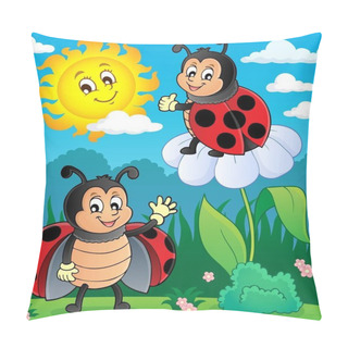 Personality  Happy Ladybugs On Meadow Image 3 Pillow Covers