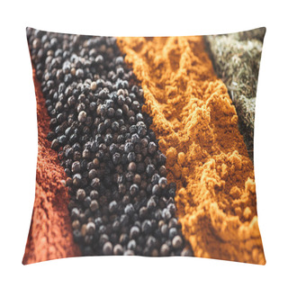 Personality  Close Up View Of Various Traditional Indian Spices  Pillow Covers
