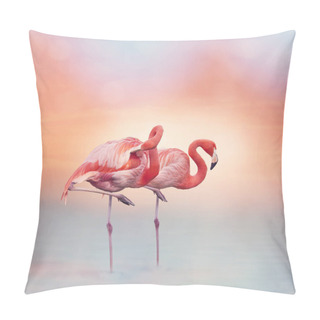 Personality  Two Pink Flamingos At Sunset Pillow Covers