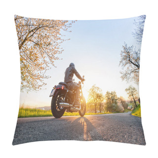 Personality  Back View Of Motorcycle Driver On Road Pillow Covers