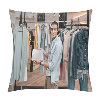 Personality  Man With Digital Tablet In Boutique Pillow Covers