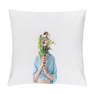 Personality  Woman Covering Face With Flowers Pillow Covers