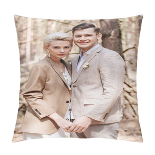 Personality  Trendy And Beautiful Couple Holding Hands In Forest Pillow Covers