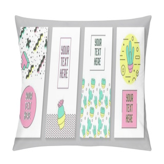 Personality  Trendy Abstract Posters In Memphis Style With Geometric Shapes And Cactus. Minimalistic Elements Patterns, Banners, Invitations. Vector Illustration Pillow Covers