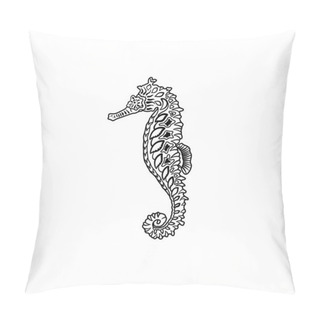 Personality  Coloring Book For Children And Adults. Template For Creativity And Relaxation. Isolated Seahorse Vector Illustration. Hippocampus. Doodle Style Tattoos. Cute Cartoon Fish. Pillow Covers