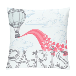 Personality  Paris, City Of Love Concept, Hot Air Balloon, Pink Hearts Pillow Covers