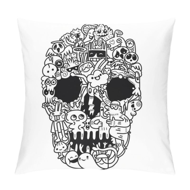 Personality  Hand Drawn Skull Made Of Cute Monster Pillow Covers
