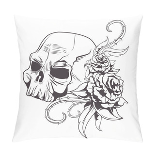 Personality  Skull With Roses Drawn Tattoo Icon Pillow Covers