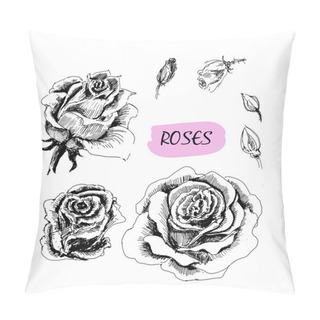 Personality  Roses. Set Of Illustrations Pillow Covers