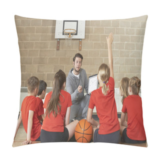 Personality  Coach Giving Team Talk To Elementary School Basketball Team Pillow Covers