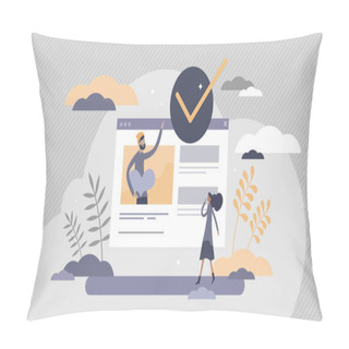 Personality  Verified Personality With Confirmation In Social Media Tiny Persons Concept Pillow Covers