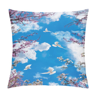 Personality  3d Flower , Butterfly Sky And Flower Home Brick Wall Background Pillow Covers