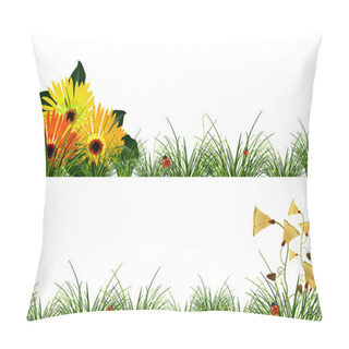Personality  Headers With Flowers, Grass And Ladybugs Pillow Covers