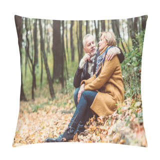 Personality  Beautiful Mature Couple In Autumn Park Pillow Covers