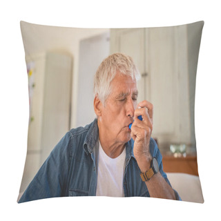 Personality  Senior Man Using Asthma Pump Pillow Covers