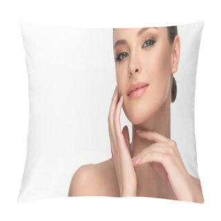 Personality  Beautiful Young Woman With Clean Fresh Skin On Face . Girl Facial Treatment . Cosmetology , Beauty And Spa . Pillow Covers