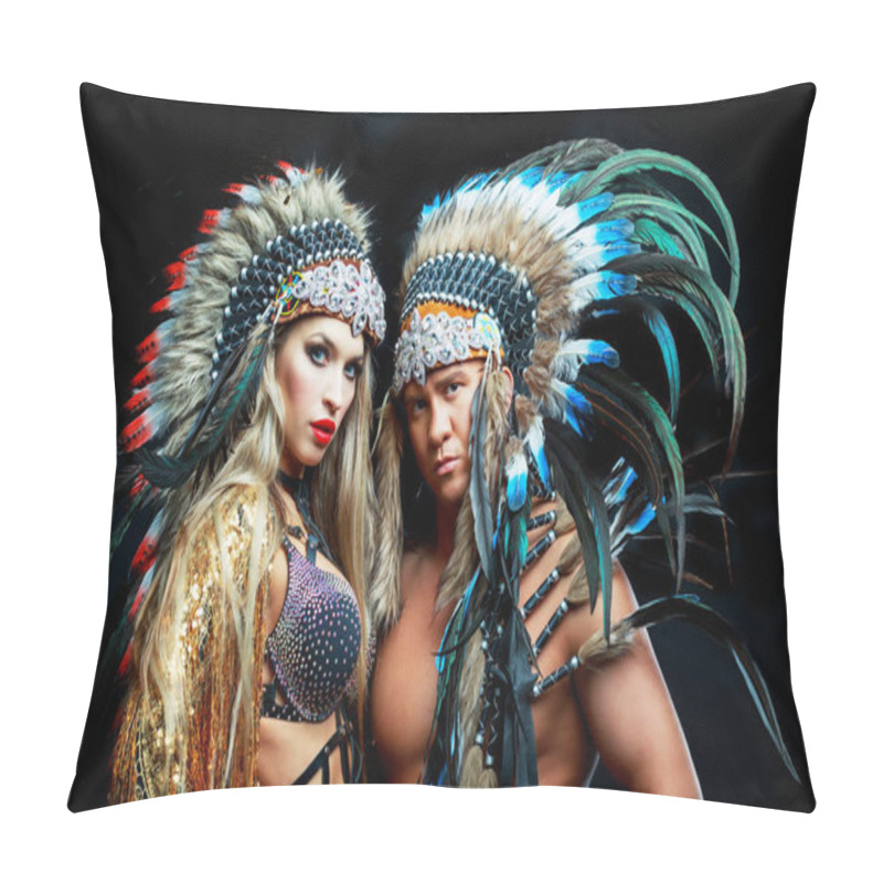 Personality  dancers wearing  Native American costumes pillow covers