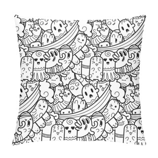 Personality  Funny Doodle Monsters Seamless Pattern For Prints, Designs And Coloring Books Pillow Covers