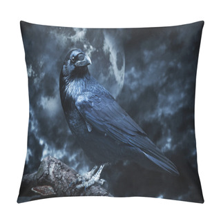 Personality  Black Raven In Moonlight Perched On Tree Pillow Covers