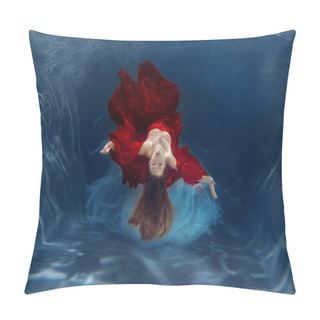 Personality  Girl Mermaid. Underwater Scene. A Woman, A Fashion Model In The Water In A Beautiful Dress Swims Like A Fish Pillow Covers